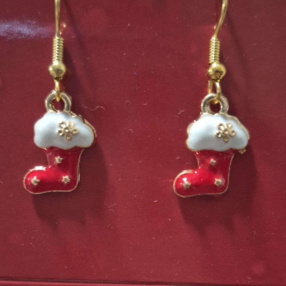 ♡ 3/$16 ♡ Christmas Stocking Dangle Earrings | Gold Tone Festive Holiday Jewel